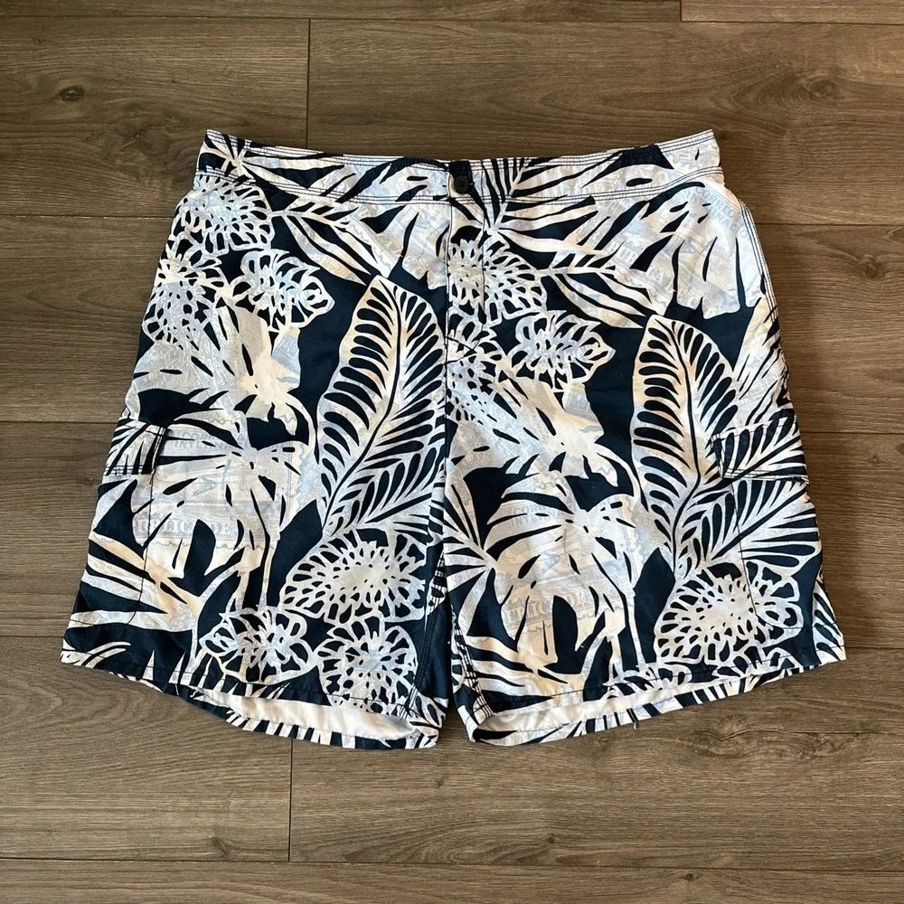 Cubavera Mens XL Lined Board Shorts Blue Floral Drawstring